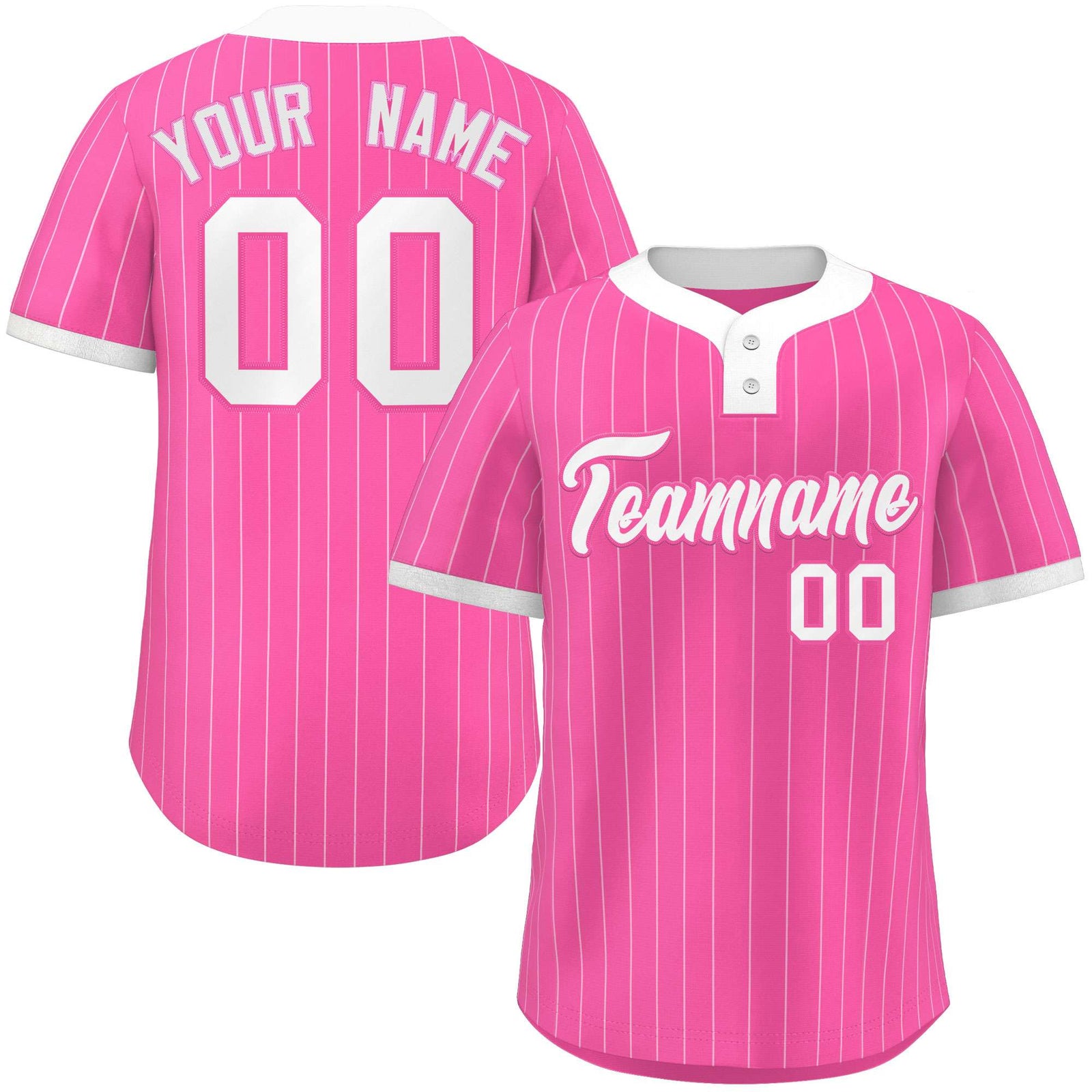 Custom Pink White Stripe Fashion Authentic Two-Button Softball Jersey