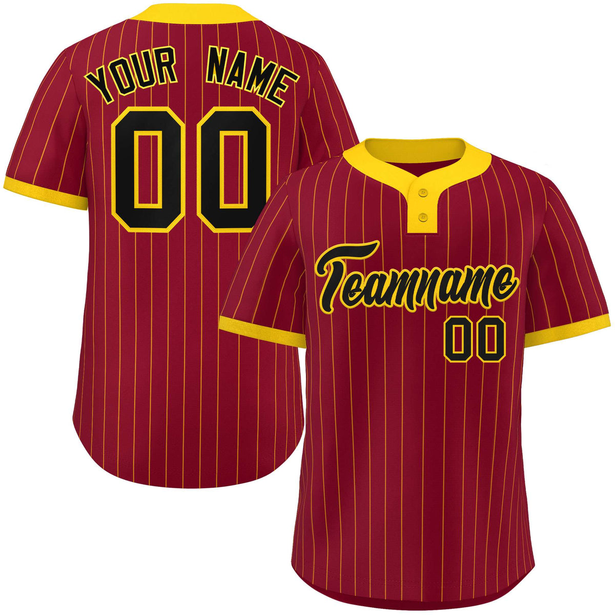Custom Crimson Gold Stripe Fashion Authentic Two-Button Softball Jersey