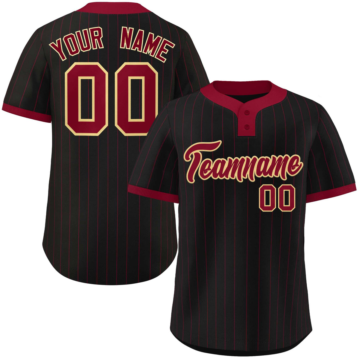 Custom Black Crimson Stripe Fashion Authentic Two-Button Softball Jersey
