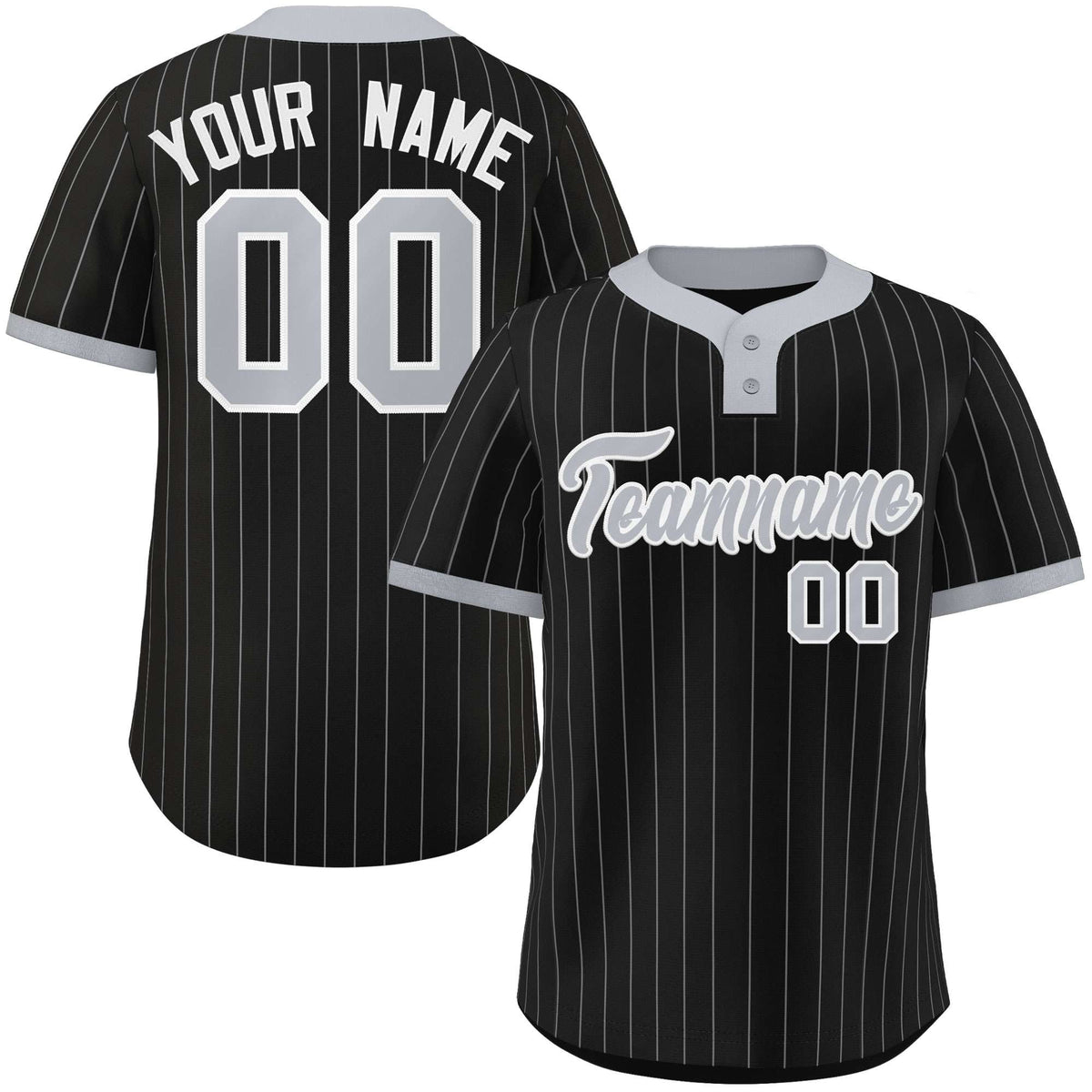 Custom Black Gray Stripe Fashion Authentic Two-Button Softball Jersey