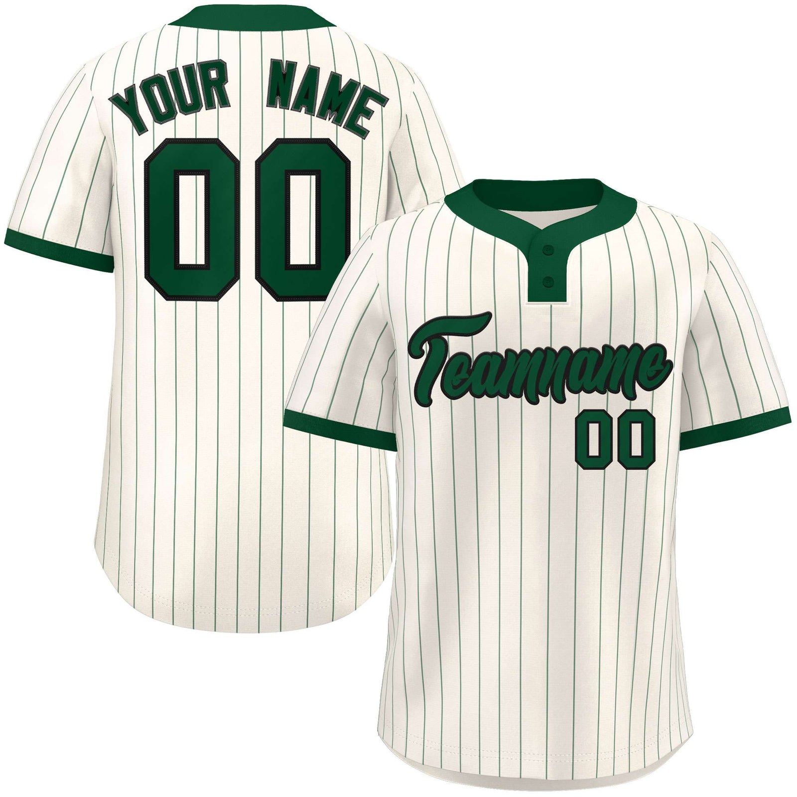 Custom Cream Green Stripe Fashion Authentic Two-Button Softball Jersey