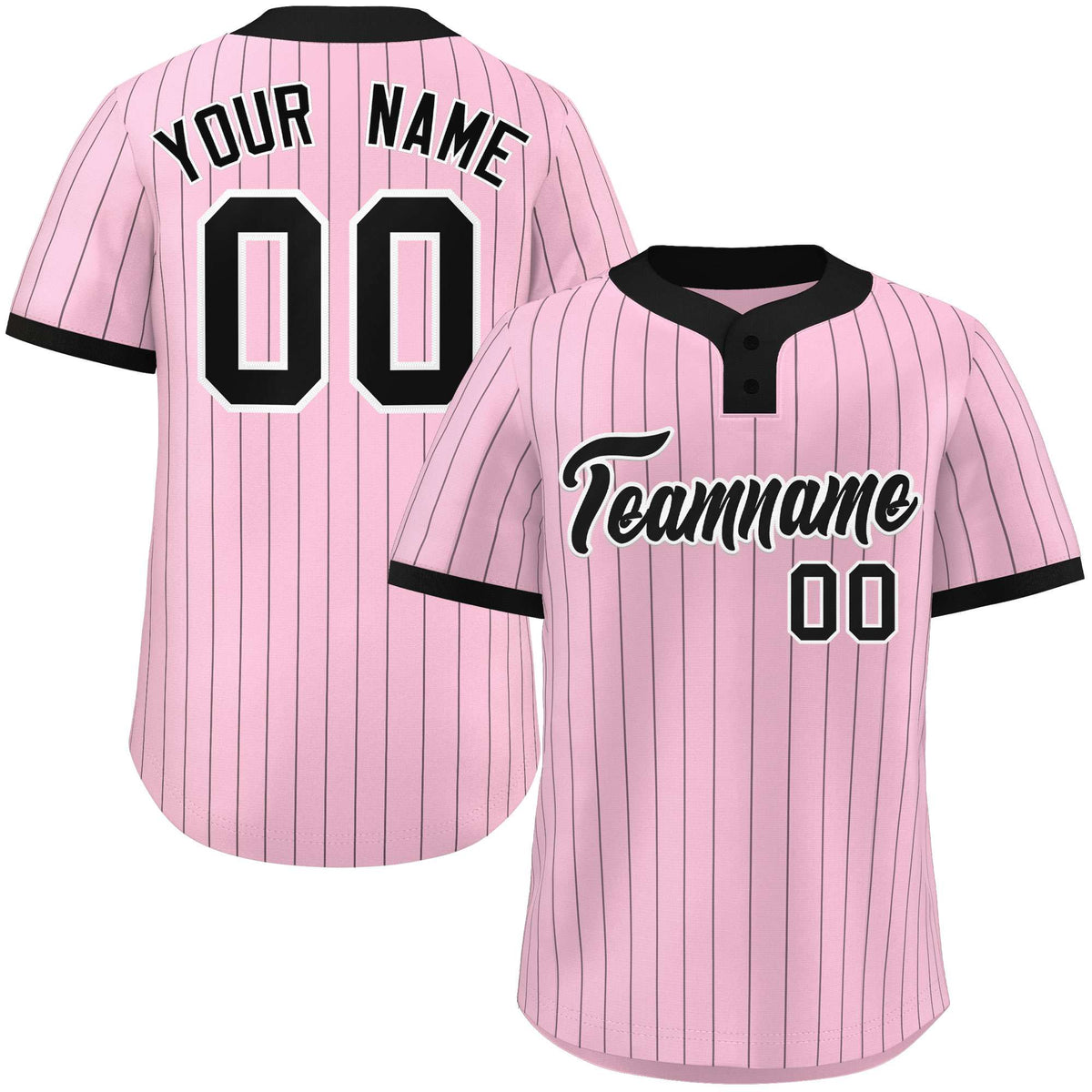 Custom Light Pink Black Stripe Fashion Authentic Two-Button Softball Jersey