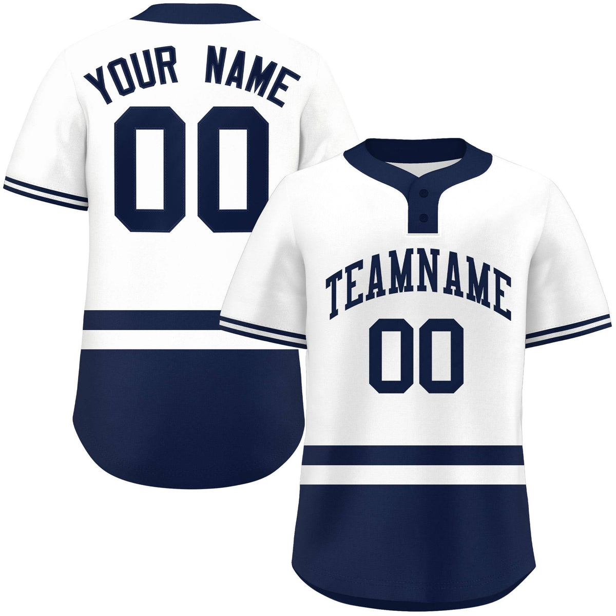Custom White Navy Color Block Personalized Authentic Two-Button Softball Jersey
