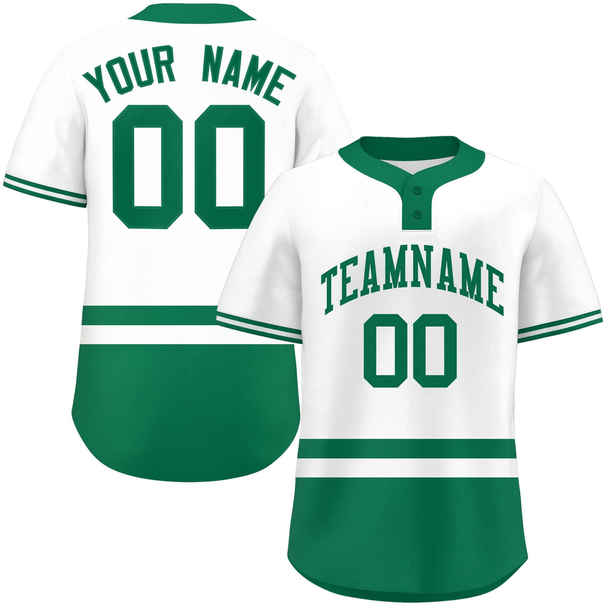 Custom White Kelly Green Color Block Personalized Authentic Two-Button Softball Jersey