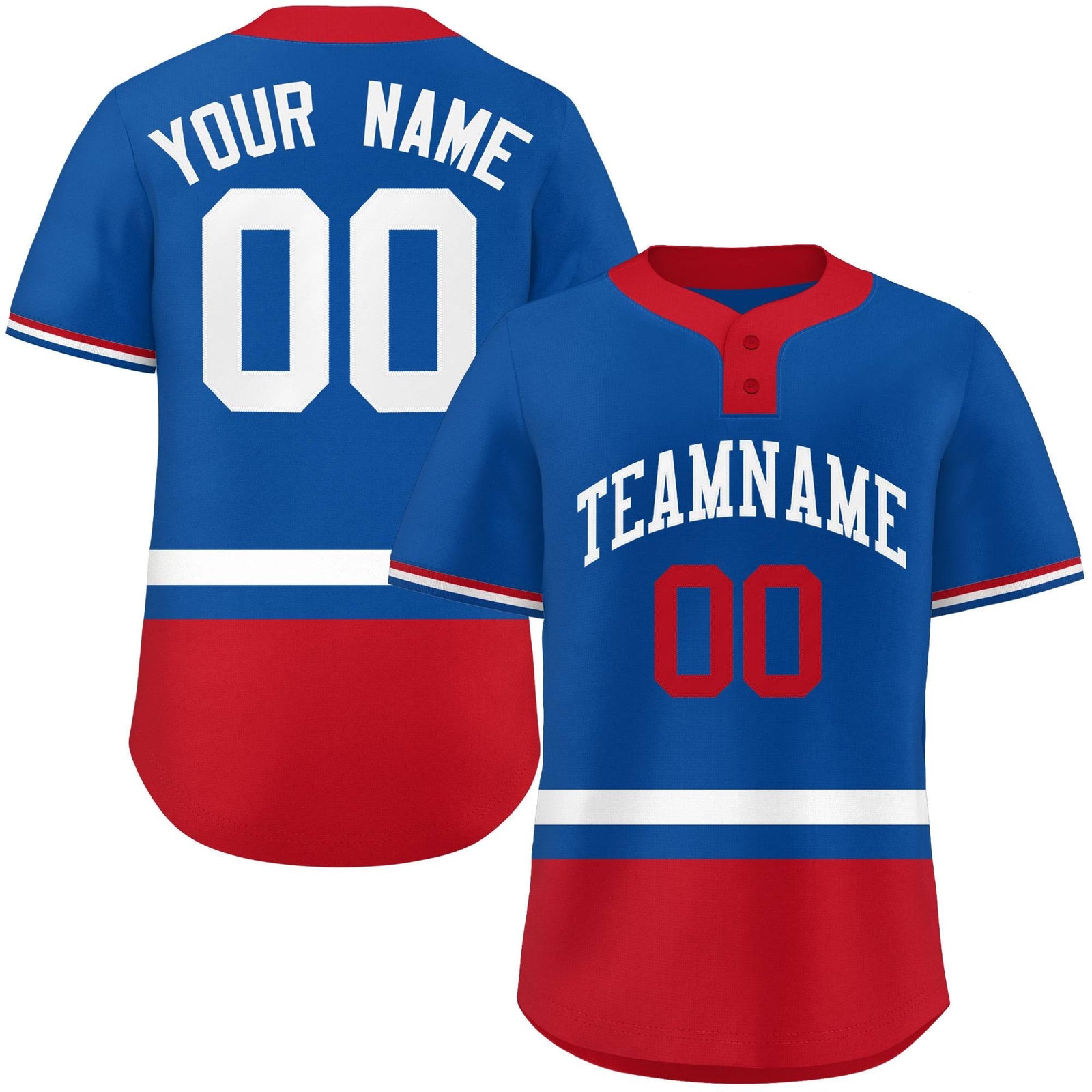 Custom Royal White-Red Color Block Personalized Authentic Two-Button Softball Jersey