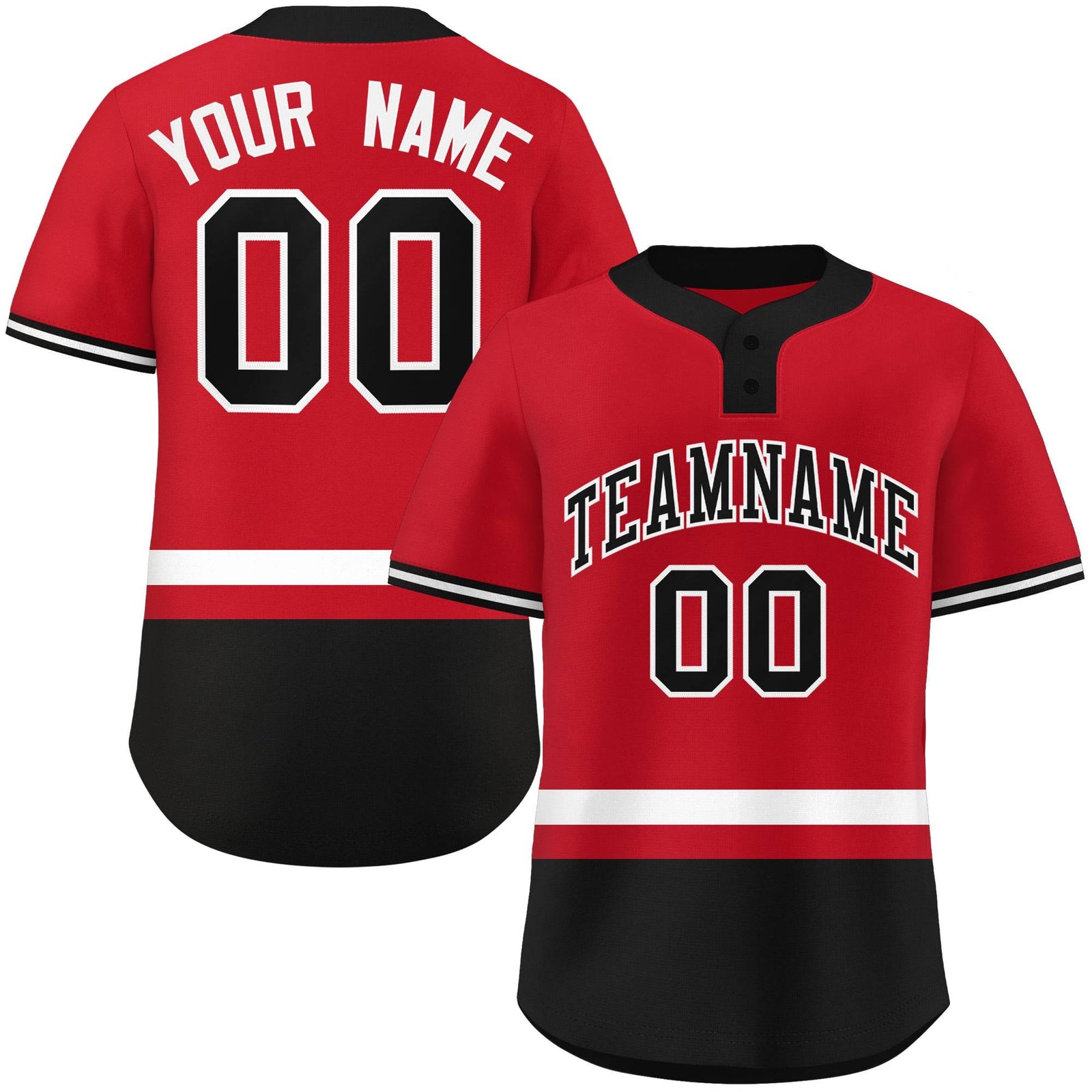 Custom Red White-Black Color Block Personalized Authentic Two-Button Softball Jersey