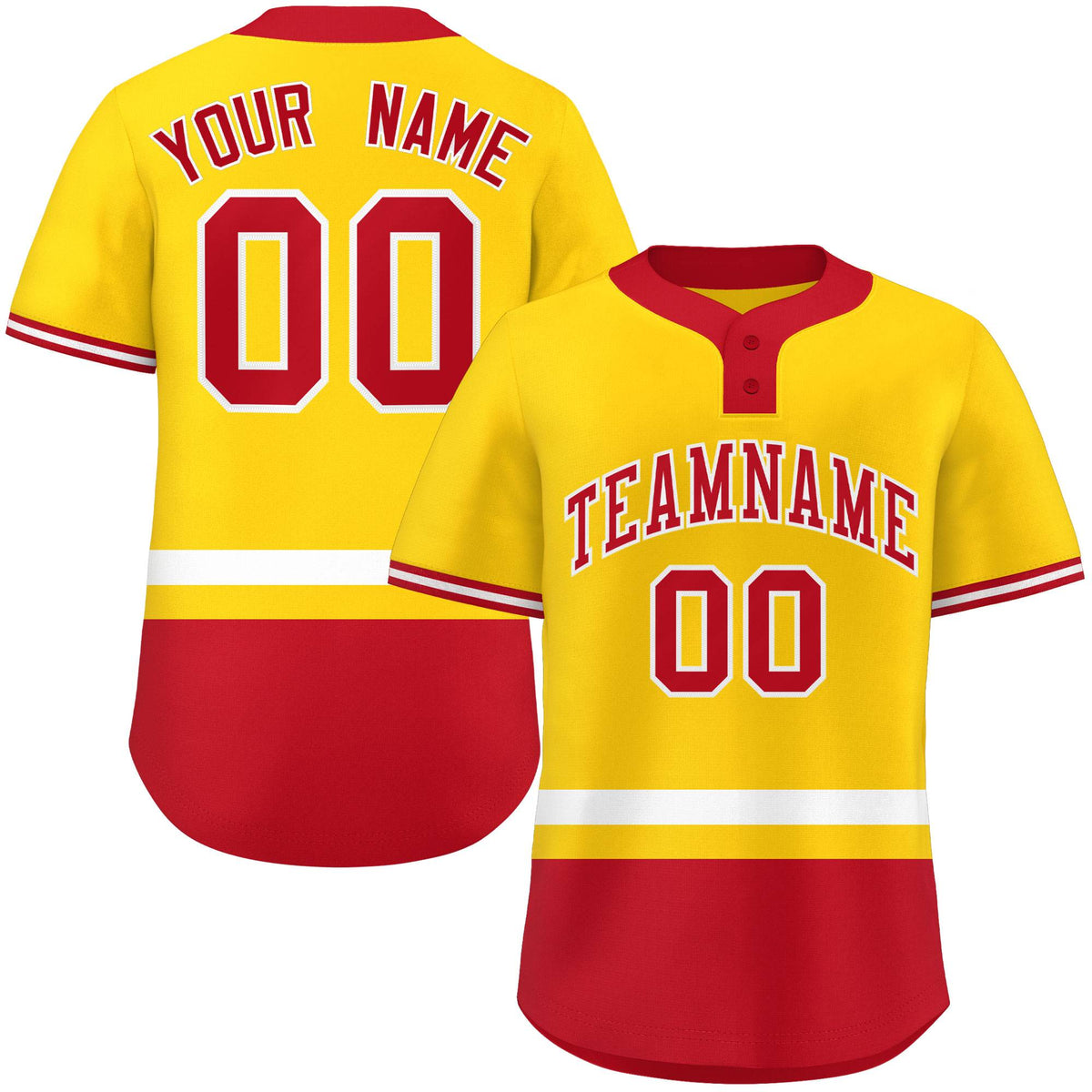 Custom Gold White-Red Color Block Personalized Authentic Two-Button Softball Jersey