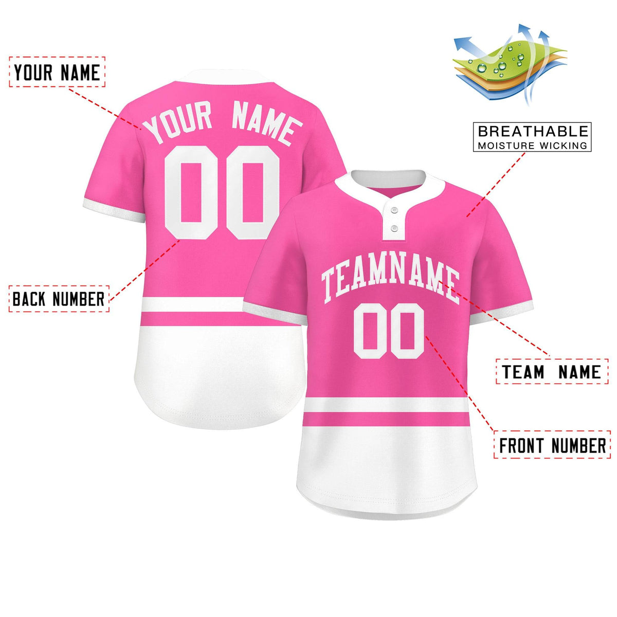 Custom Pink White Color Block Personalized Authentic Two-Button Softball Jersey