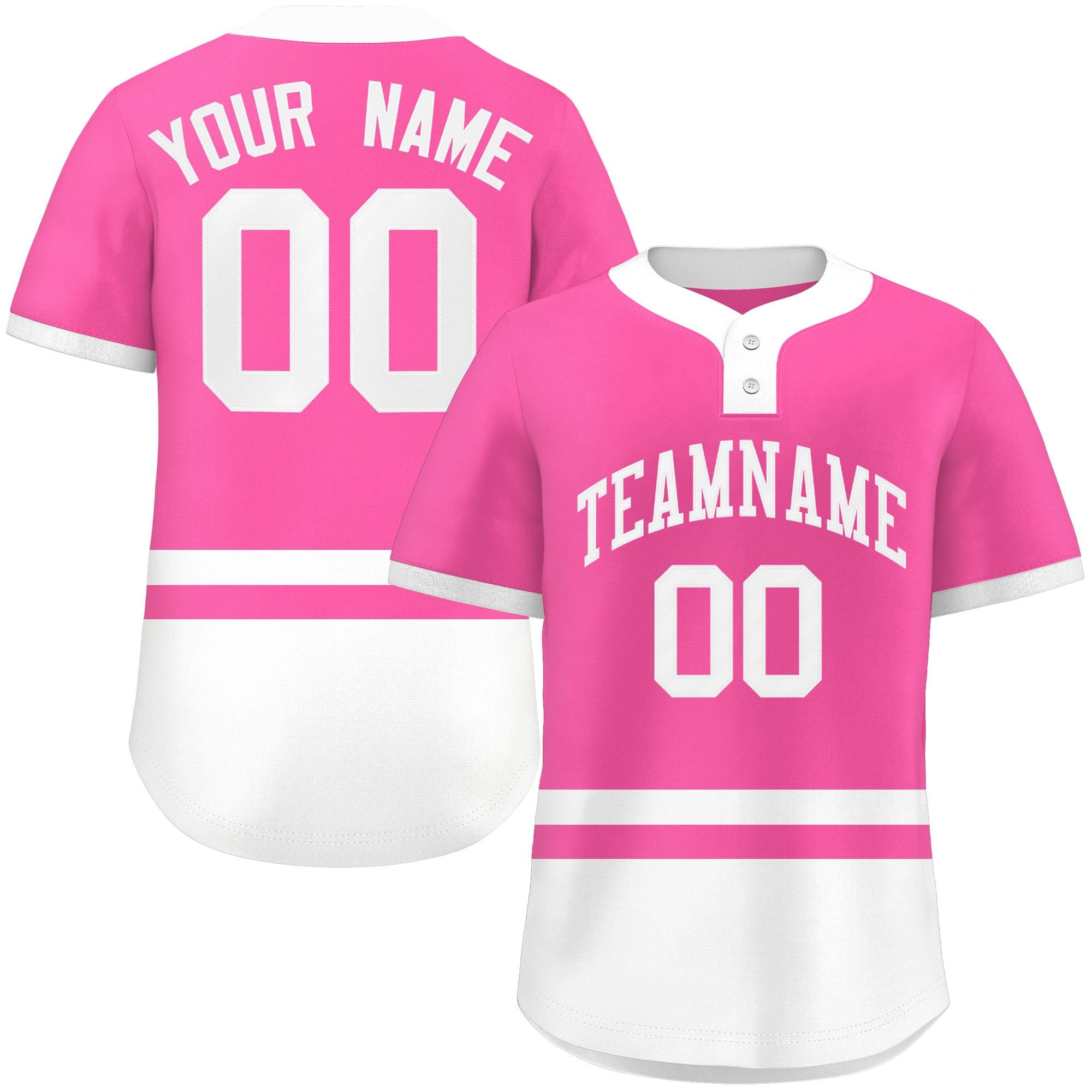Custom Pink White Color Block Personalized Authentic Two-Button Softball Jersey