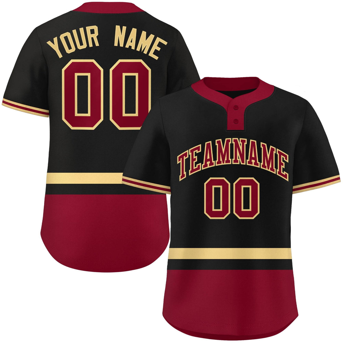 Custom Black Khaki-Crimson Color Block Personalized Authentic Two-Button Softball Jersey
