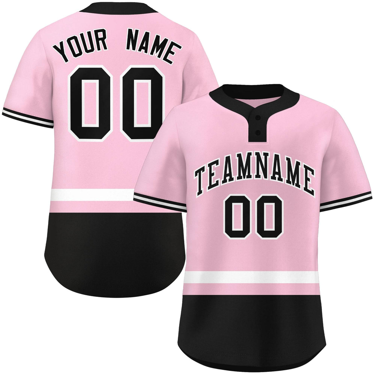Custom Light Pink White-Black Color Block Personalized Authentic Two-Button Softball Jersey