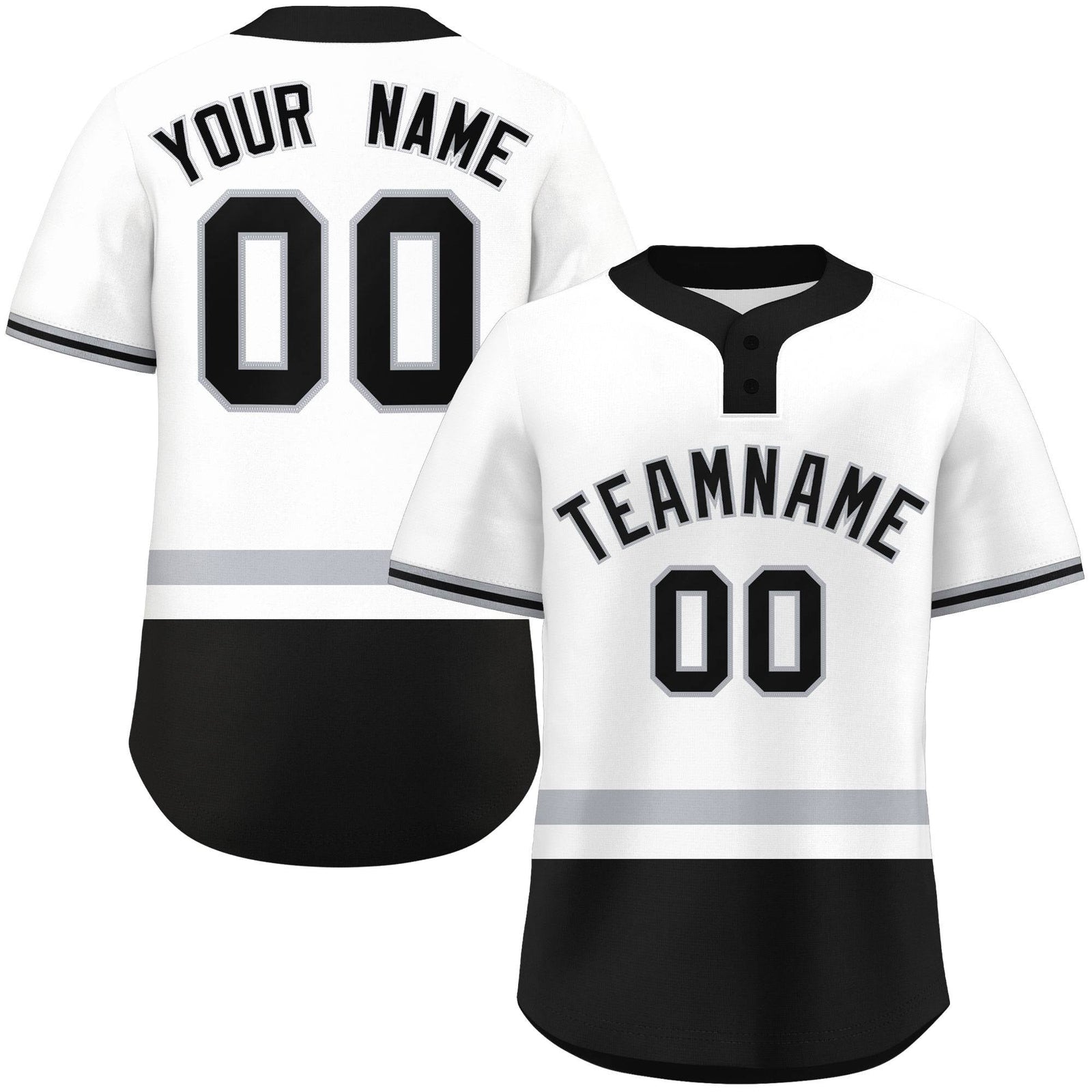 Custom White Gray-Black Color Block Personalized Authentic Two-Button Softball Jersey