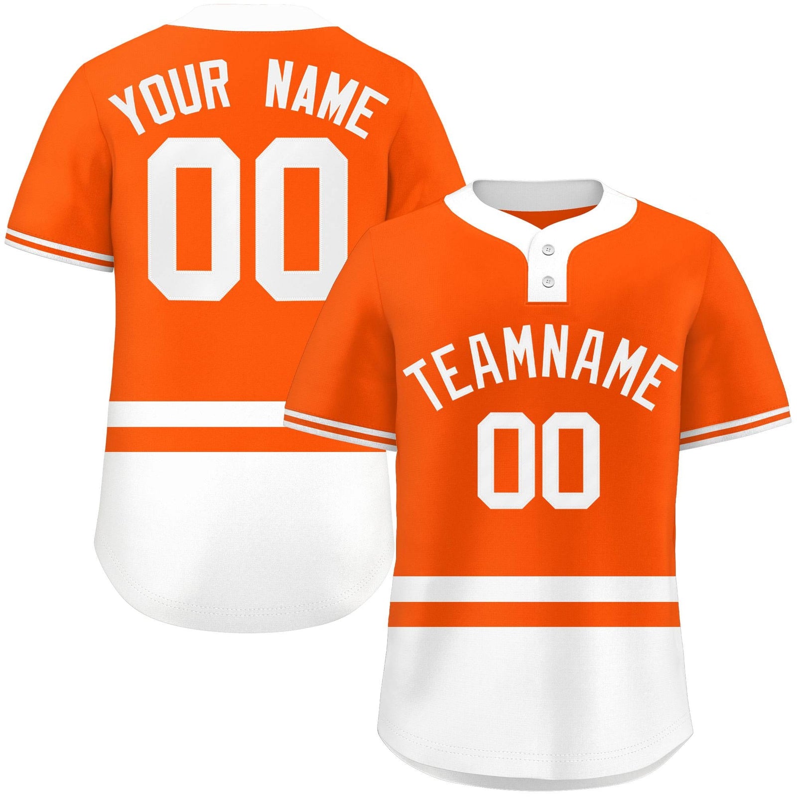 Custom Orange White Color Block Personalized Authentic Two-Button Softball Jersey