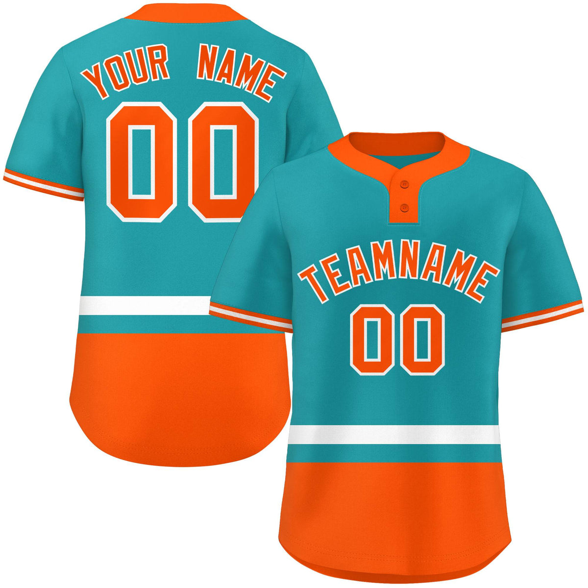 Custom Aqua White-Orange Color Block Personalized Authentic Two-Button Softball Jersey