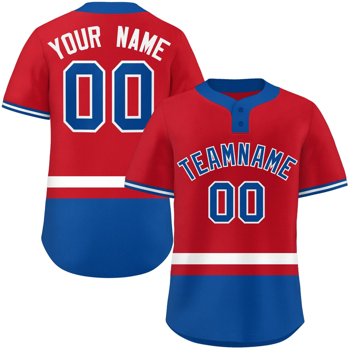 Custom Red White-Royal Color Block Personalized Authentic Two-Button Softball Jersey