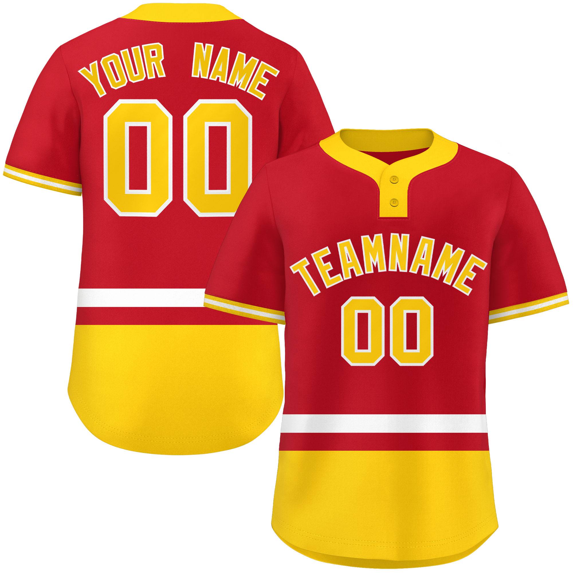 Custom Red White-Gold Color Block Personalized Authentic Two-Button Softball Jersey