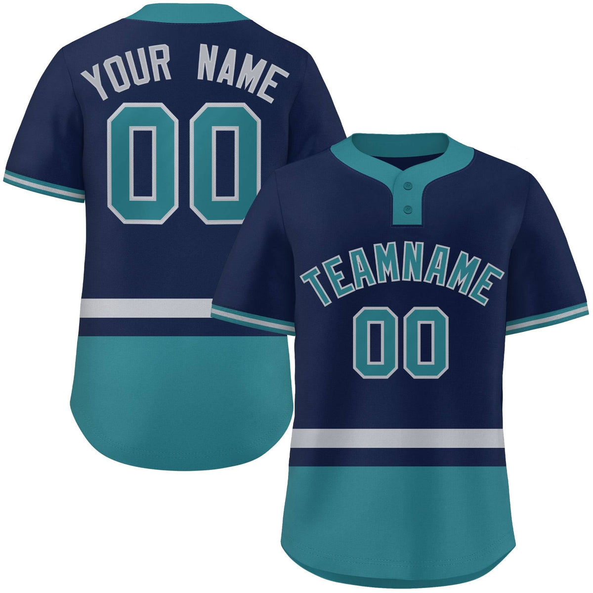 Custom Navy Gray-Aqua Color Block Personalized Authentic Two-Button Softball Jersey