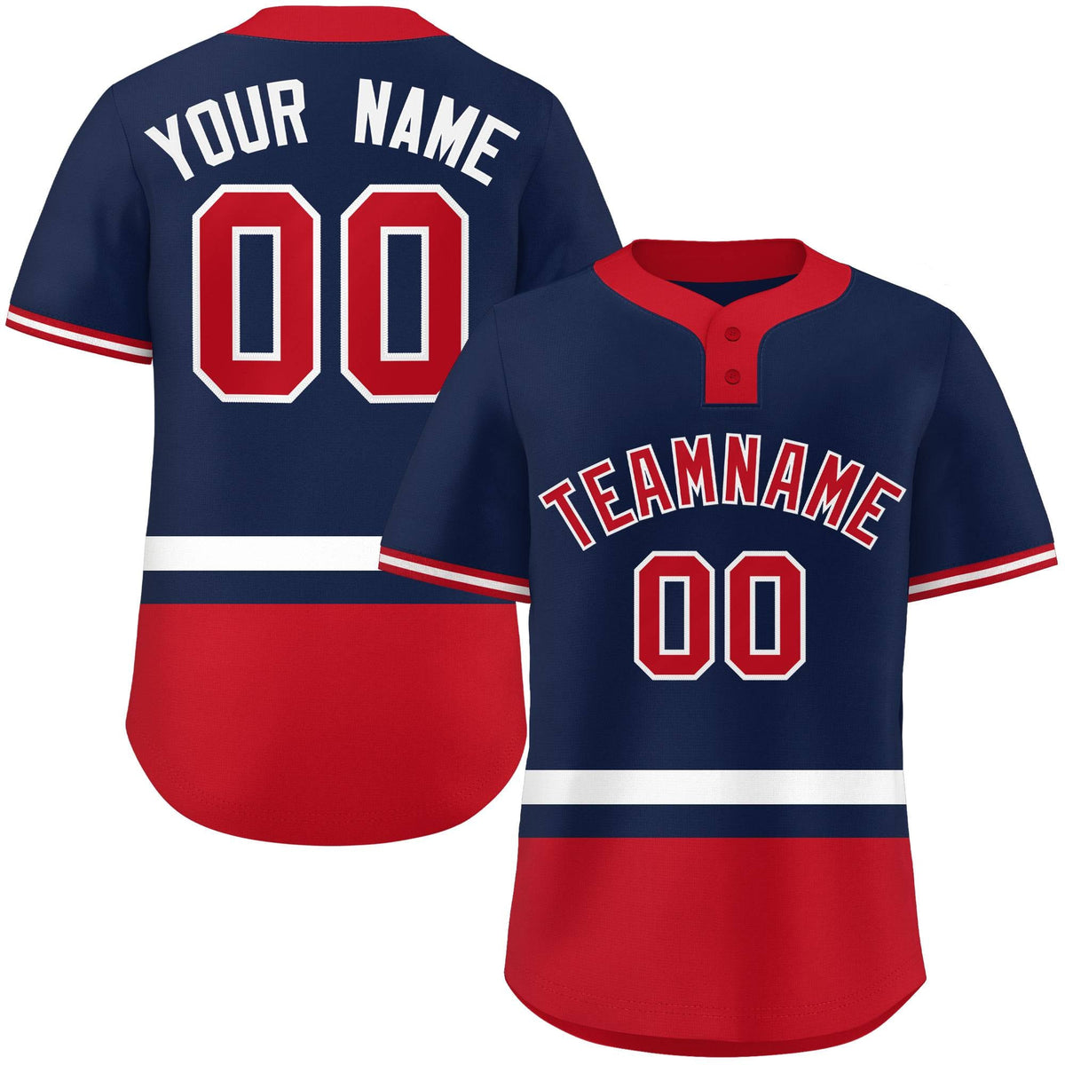 Custom Navy White-Red Color Block Personalized Authentic Two-Button Softball Jersey