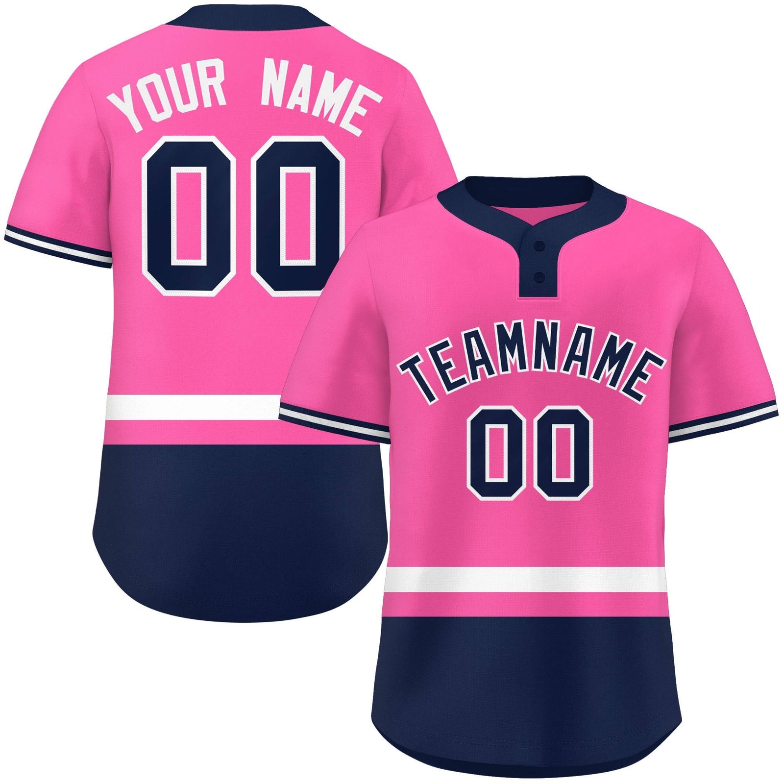 Custom Pink White-Navy Color Block Personalized Authentic Two-Button Softball Jersey