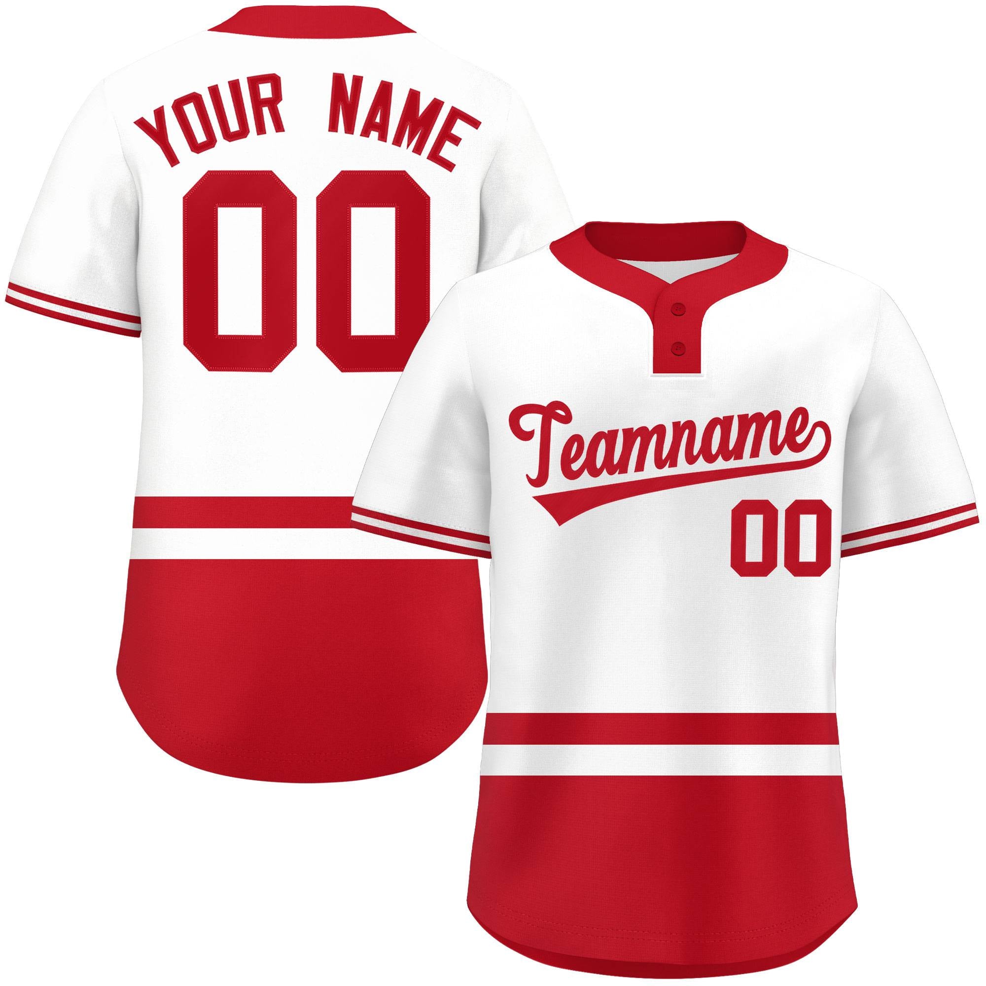 Custom White Red Color Block Personalized Authentic Two-Button Softball Jersey