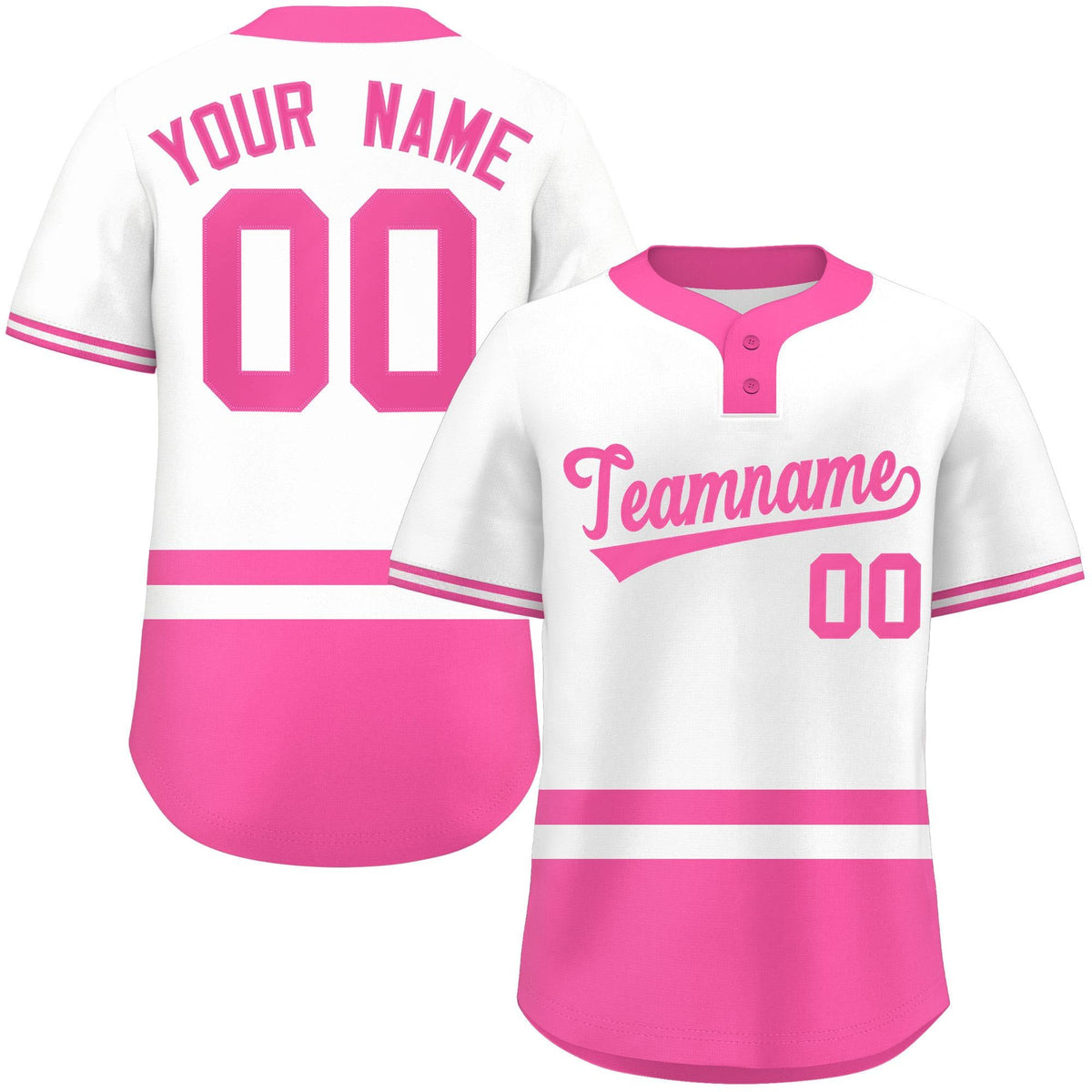 Custom White Pink Color Block Personalized Authentic Two-Button Softball Jersey