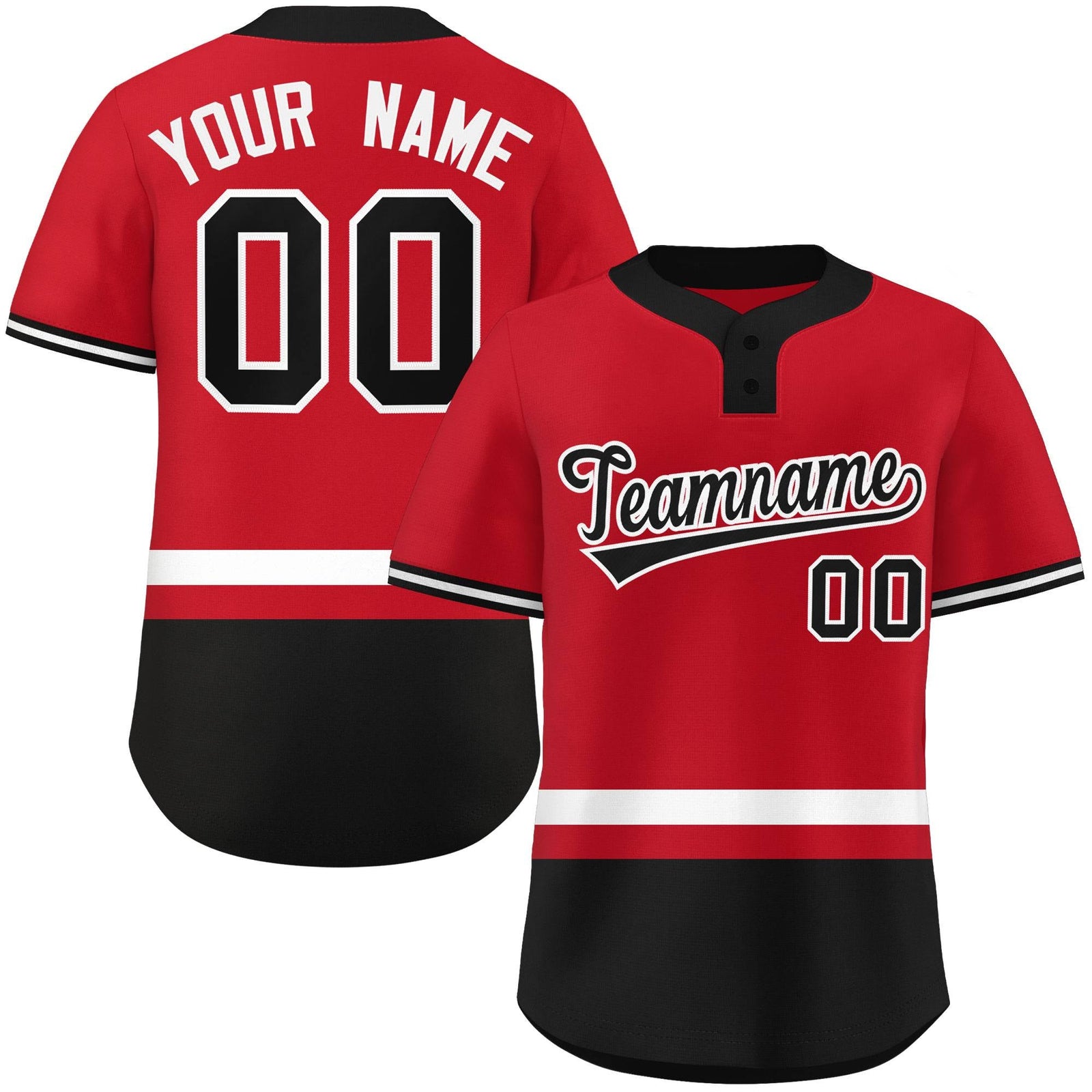 Custom Red White-Black Color Block Personalized Authentic Two-Button Softball Jersey