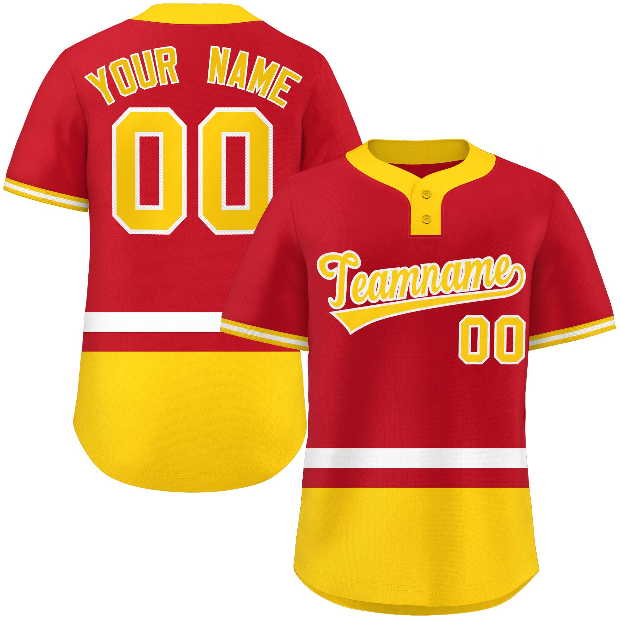 Custom Red White-Gold Color Block Personalized Authentic Two-Button Softball Jersey