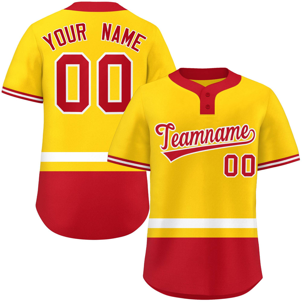 Custom Gold White-Red Color Block Personalized Authentic Two-Button Softball Jersey