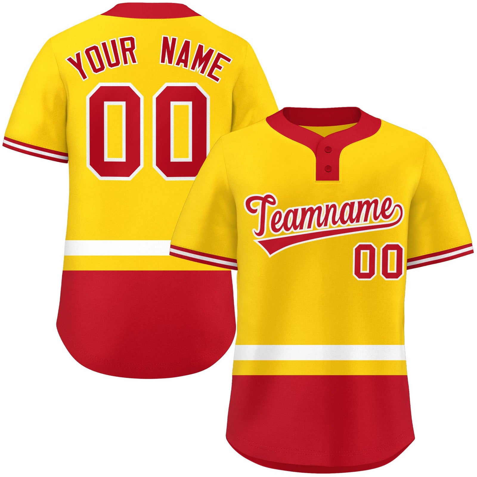 Custom Gold White-Red Color Block Personalized Authentic Two-Button Softball Jersey