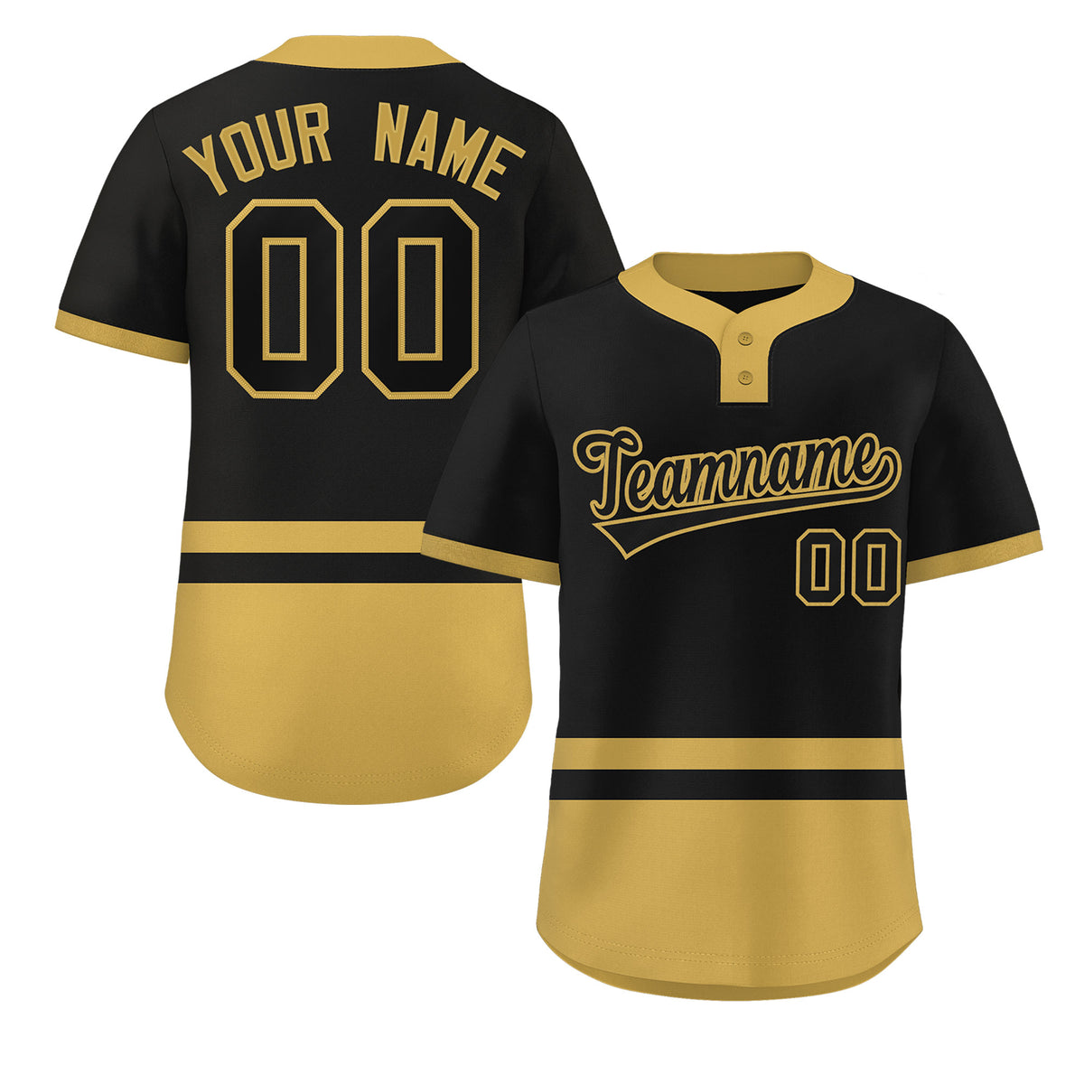 Custom Black Old Gold Color Block Personalized Authentic Two-Button Softball Jersey