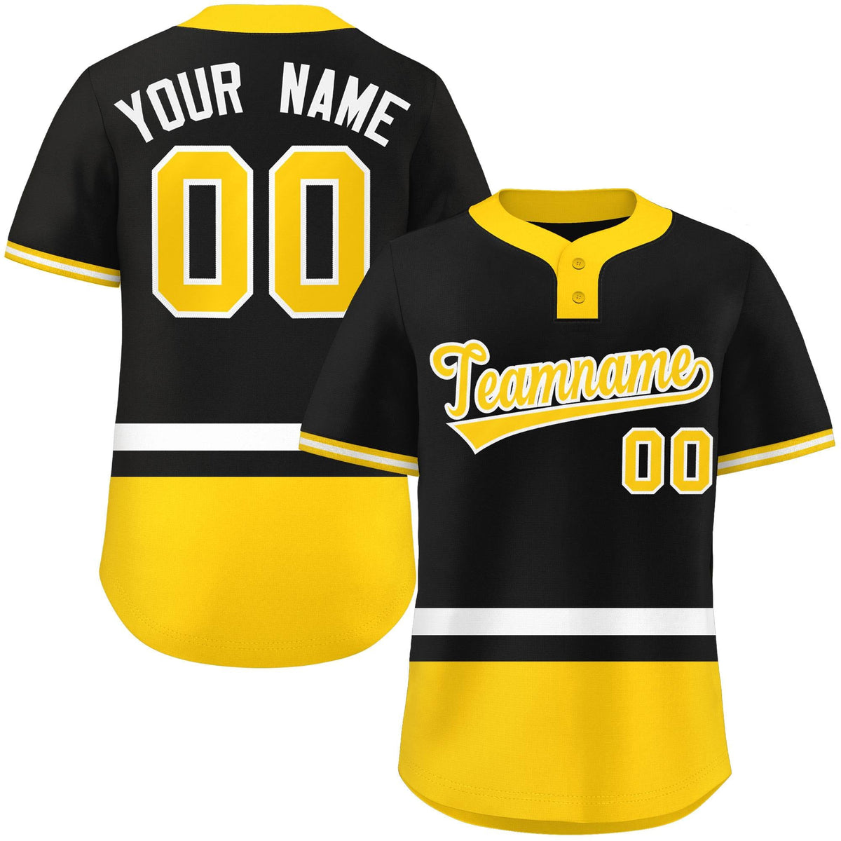 Custom Black White-Gold Color Block Personalized Authentic Two-Button Softball Jersey