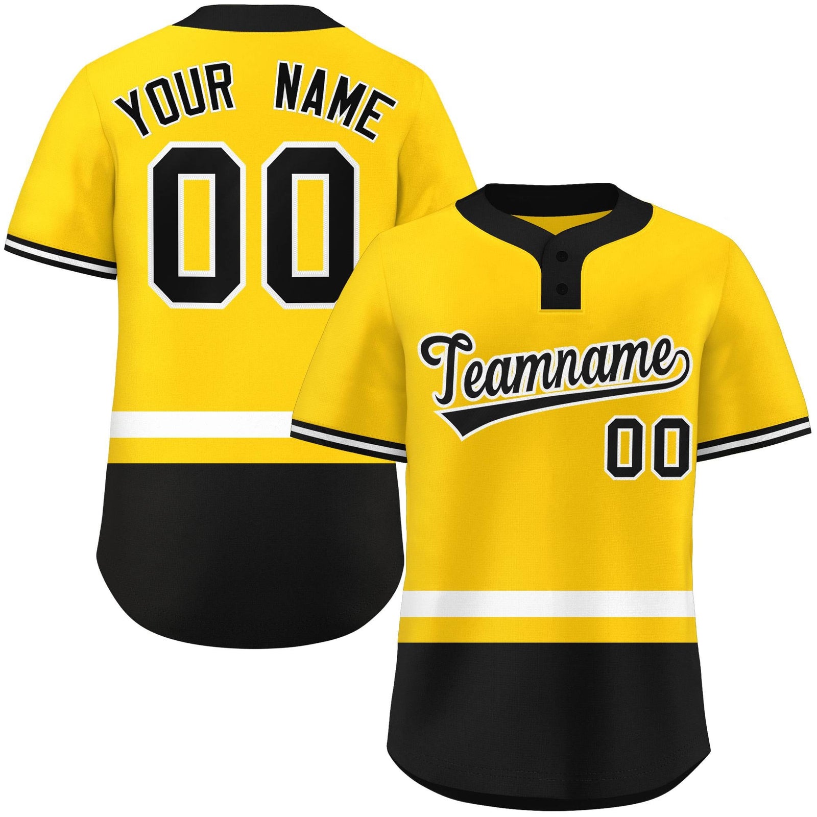 Custom Gold White-Black Color Block Personalized Authentic Two-Button Softball Jersey