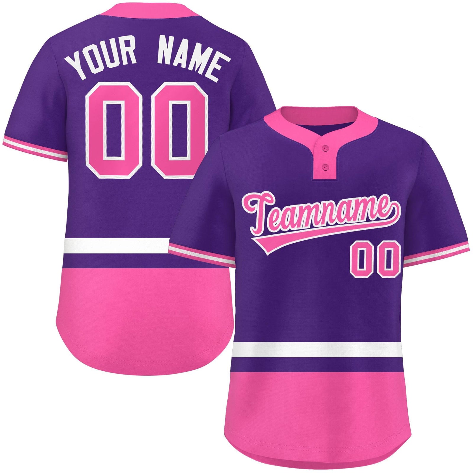 Custom Purple White-Pink Color Block Personalized Authentic Two-Button Softball Jersey