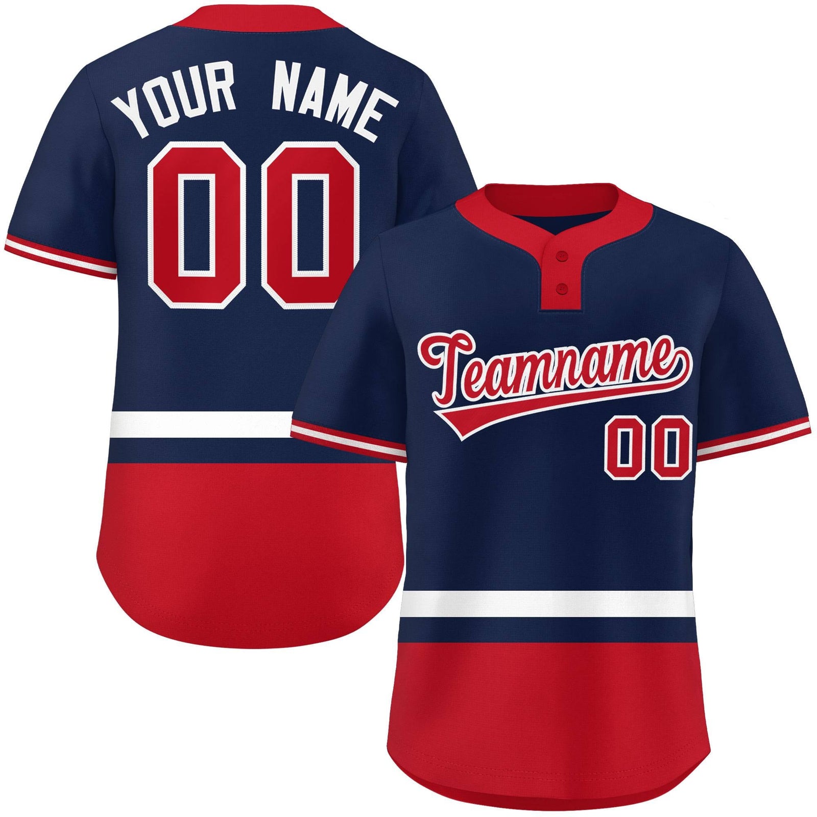 Custom Navy White-Red Color Block Personalized Authentic Two-Button Softball Jersey