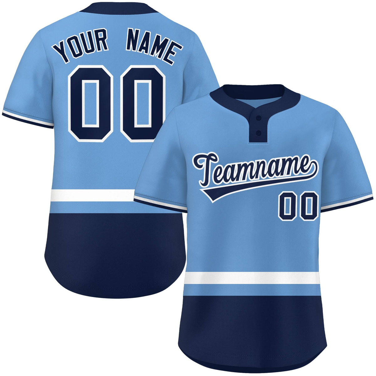 Custom Light Blue White-Navy Color Block Personalized Authentic Two-Button Softball Jersey
