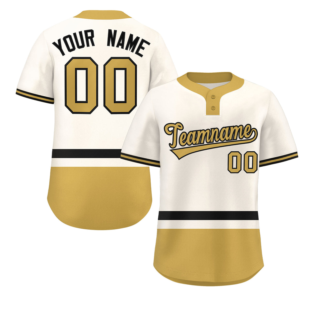 Custom Cream Black-Old Gold Color Block Personalized Authentic Two-Button Softball Jersey