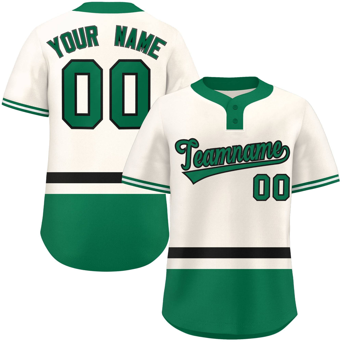 Custom Cream Black-Kelly Green Color Block Personalized Authentic Two-Button Softball Jersey