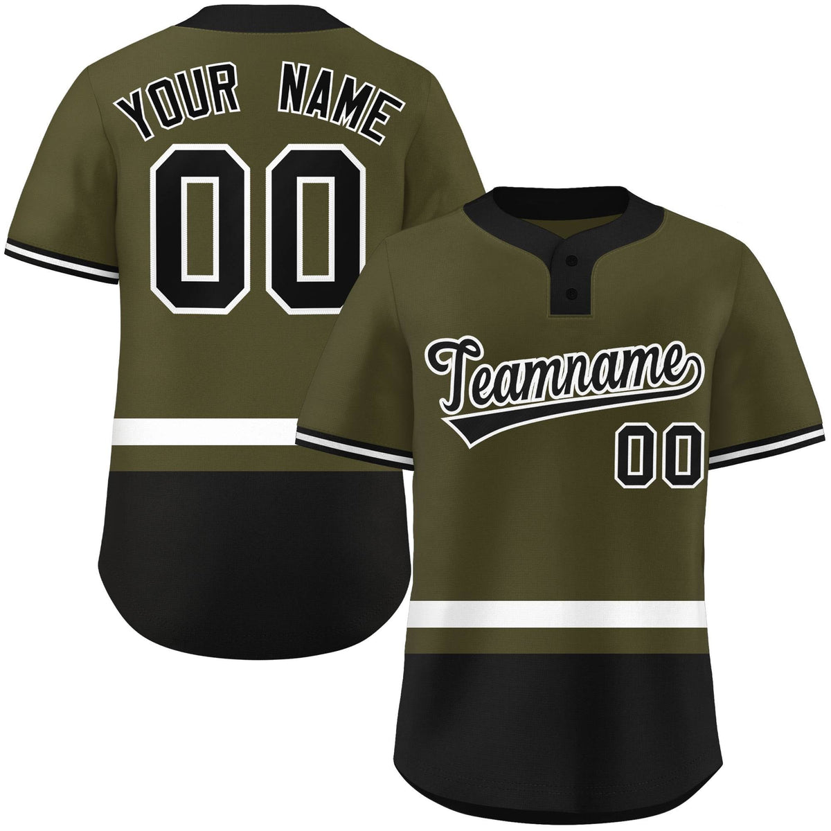Custom Olive White-Black Color Block Personalized Authentic Two-Button Softball Jersey