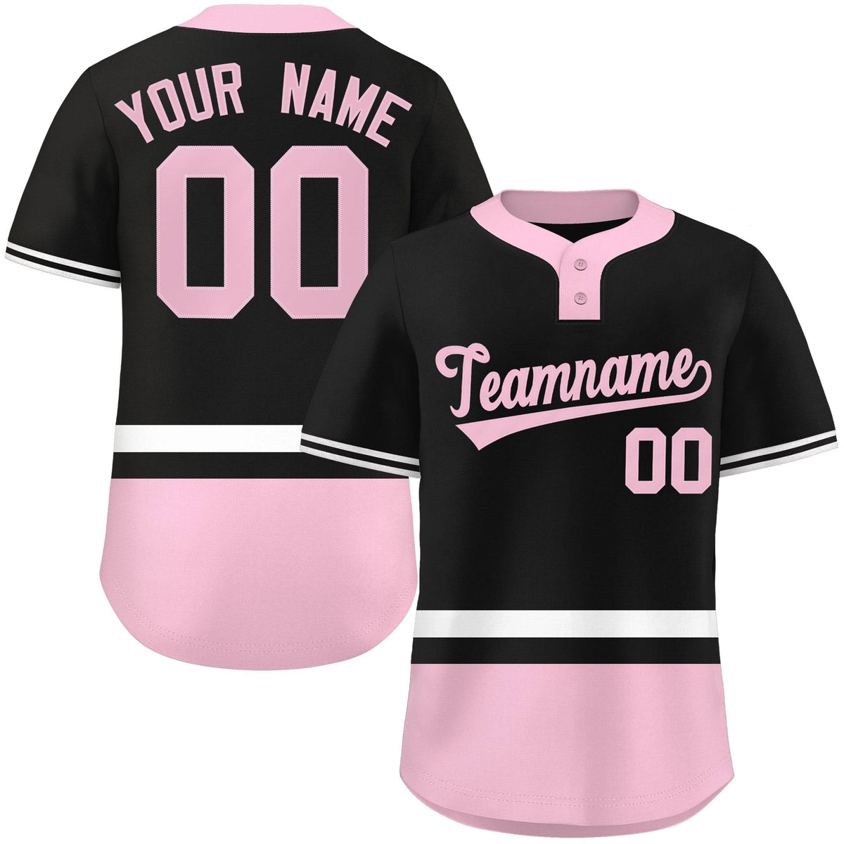 Custom Black White-Lt Pink Color Block Personalized Authentic Two-Button Softball Jersey