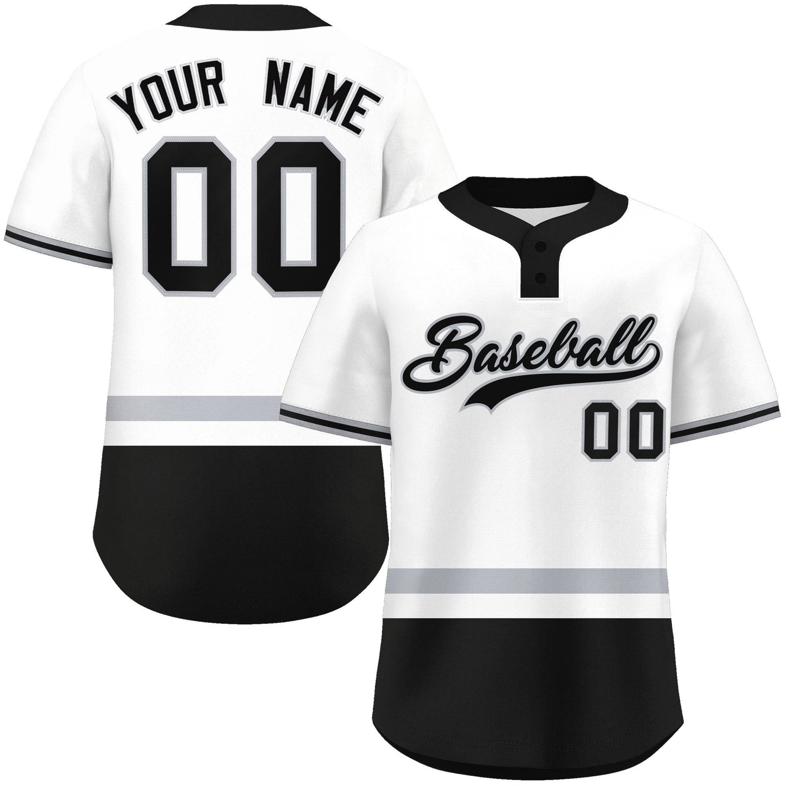 Custom White Gray-Black Color Block Personalized Authentic Two-Button Softball Jersey
