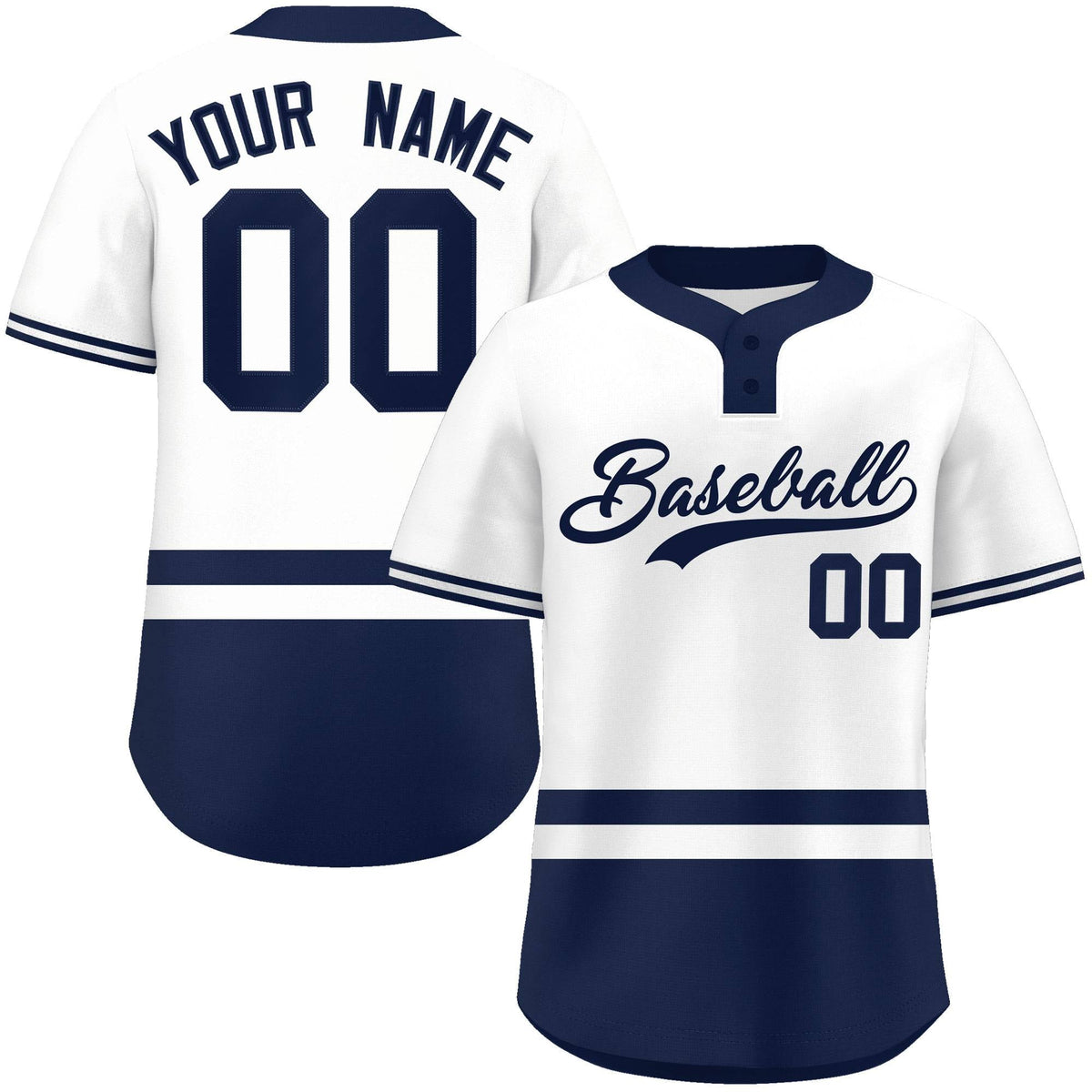 Custom White Navy Color Block Personalized Authentic Two-Button Softball Jersey
