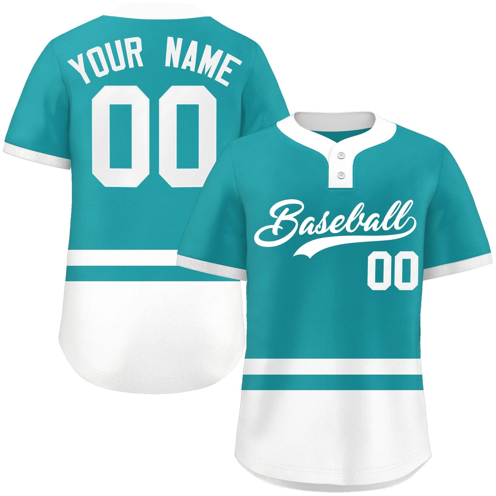 Custom Aqua White Color Block Personalized Authentic Two-Button Softball Jersey