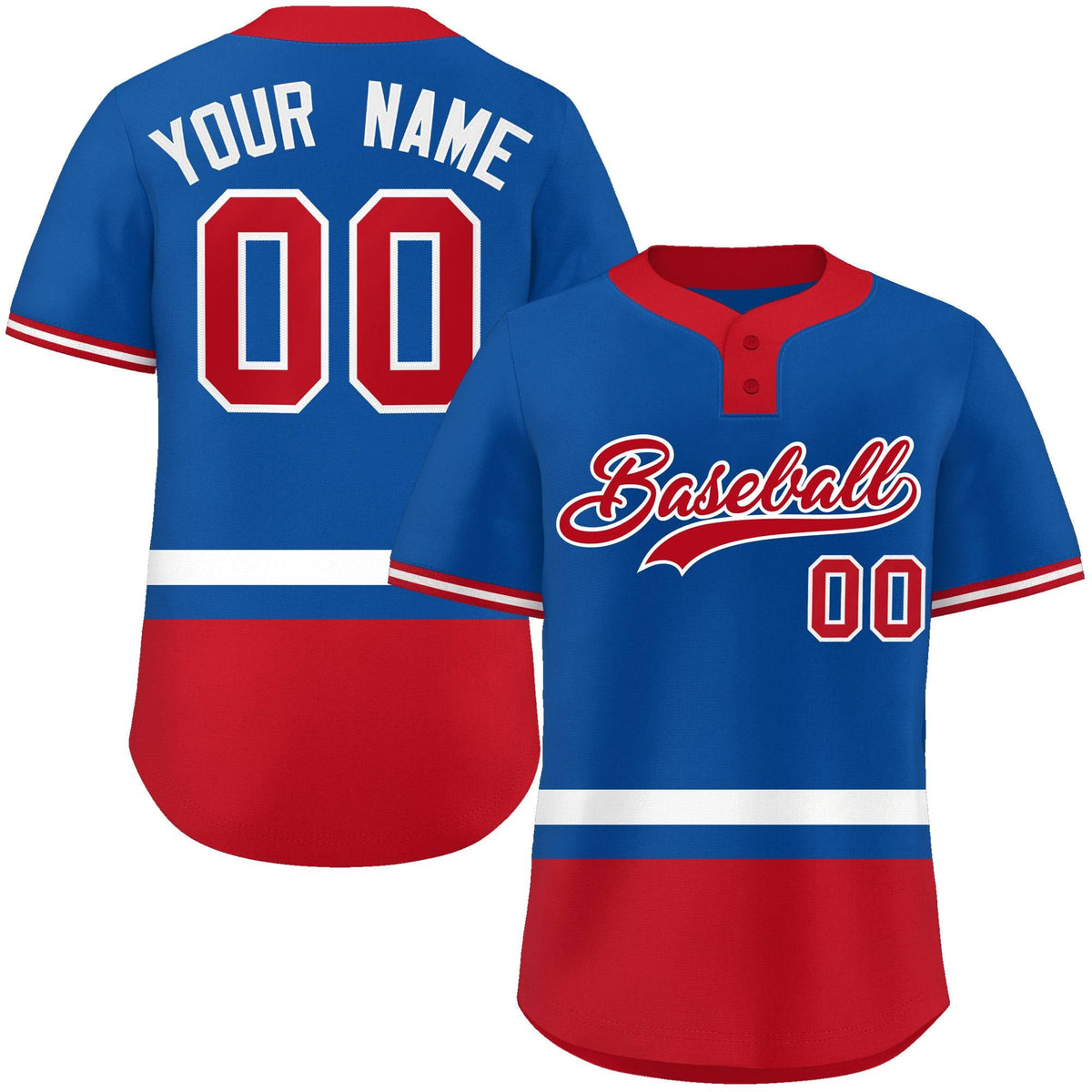 Custom Royal White-Red Color Block Personalized Authentic Two-Button Softball Jersey