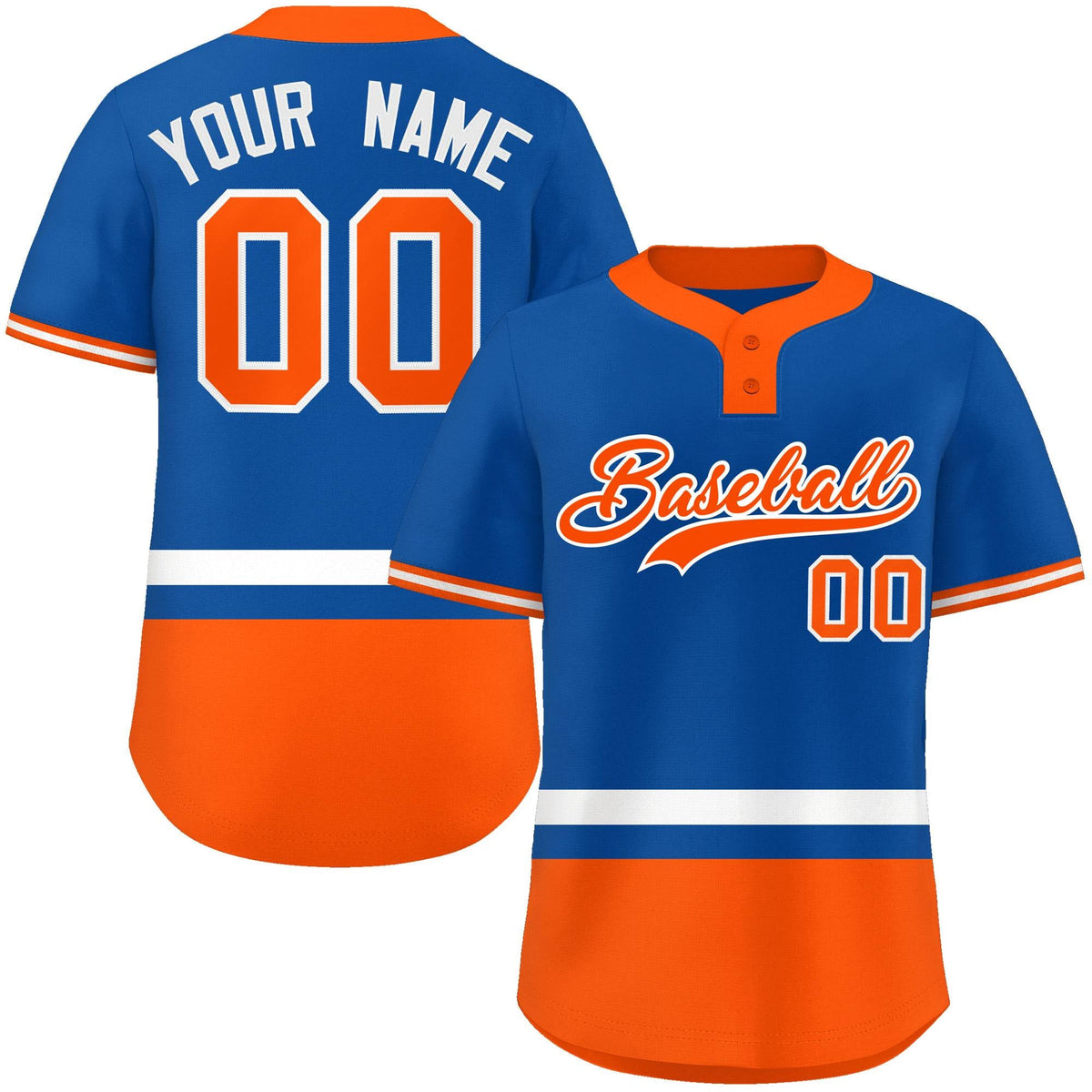 Custom Royal White-Orange Color Block Personalized Authentic Two-Button Softball Jersey