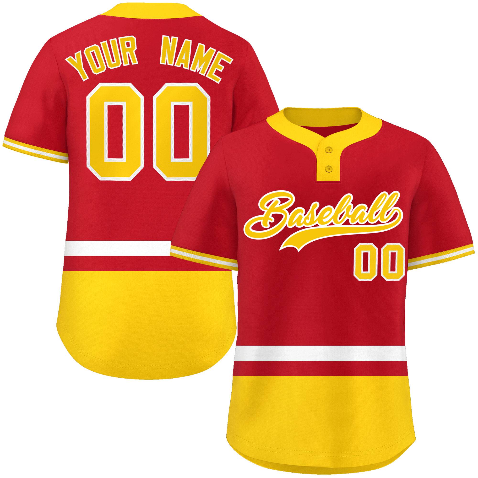 Custom Red White-Gold Color Block Personalized Authentic Two-Button Softball Jersey