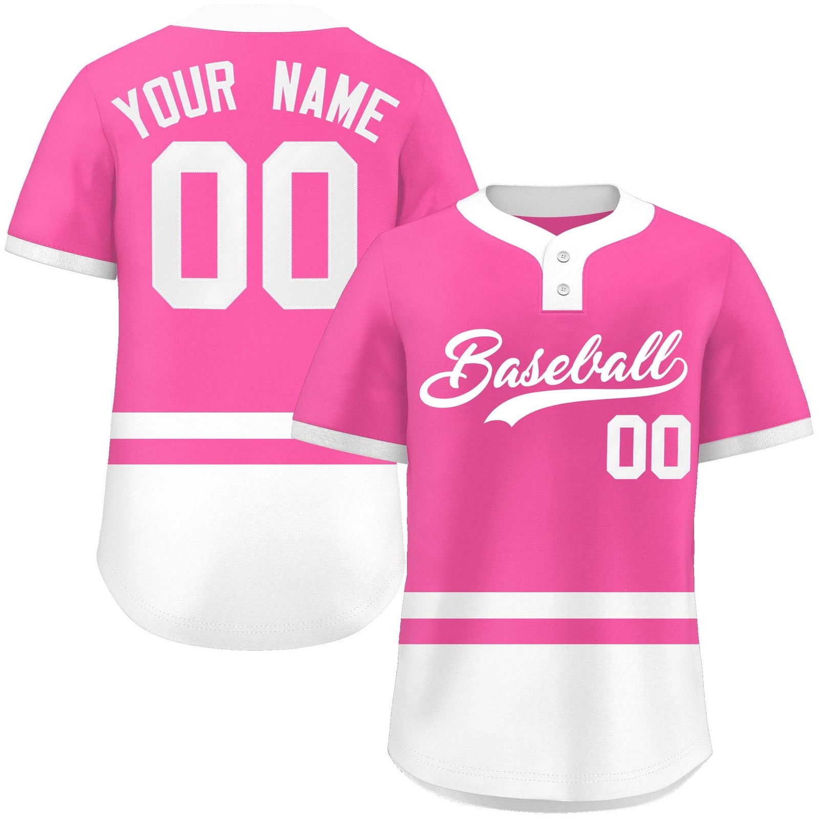 Custom Pink White Color Block Personalized Authentic Two-Button Softball Jersey
