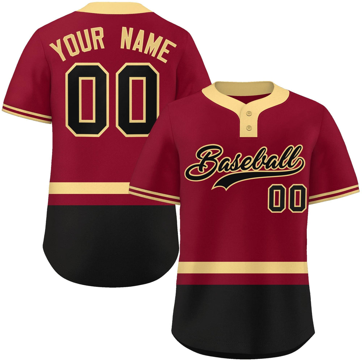 Custom Crimson Khaki-Black Color Block Personalized Authentic Two-Button Softball Jersey