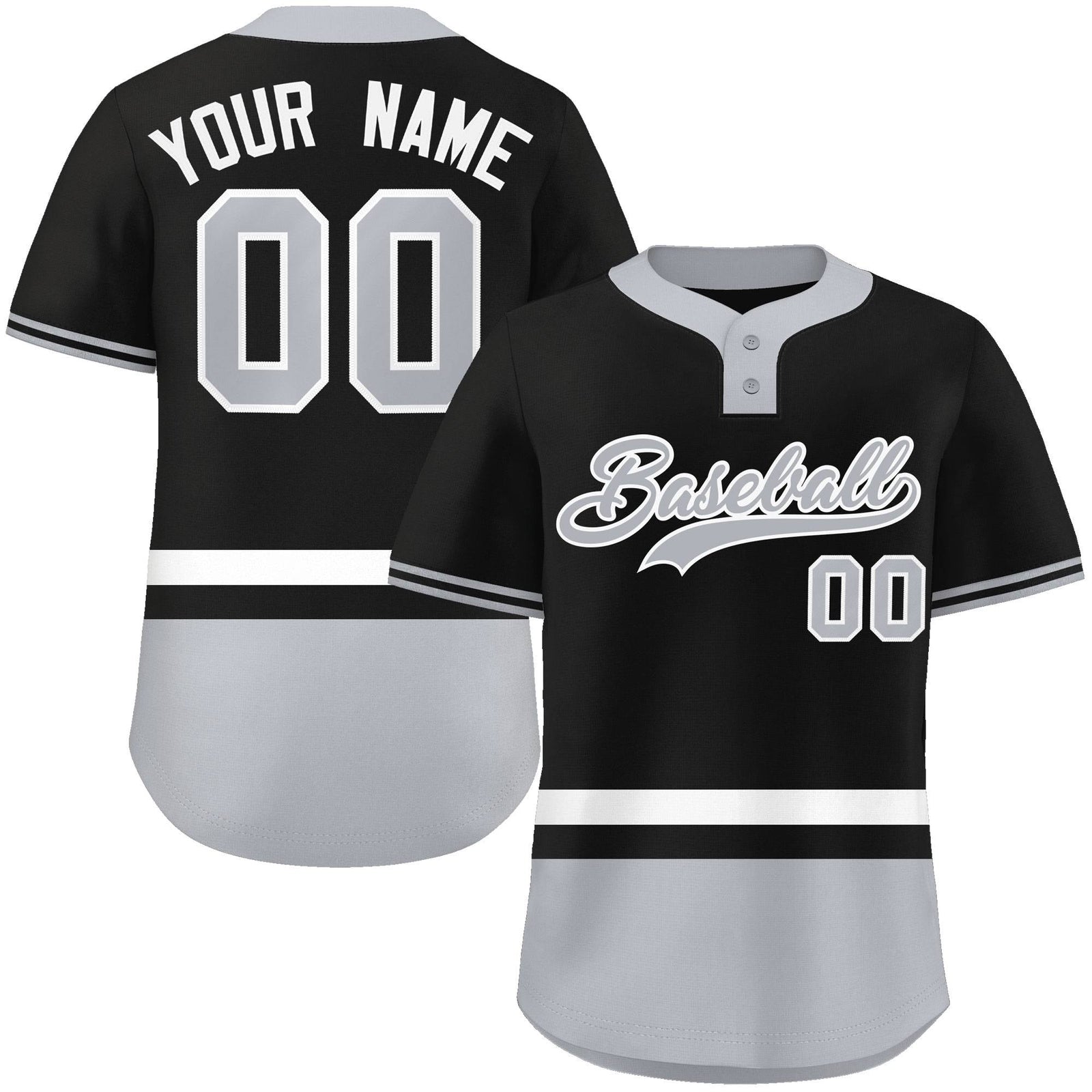 Custom Black White-Gray Color Block Personalized Authentic Two-Button Softball Jersey