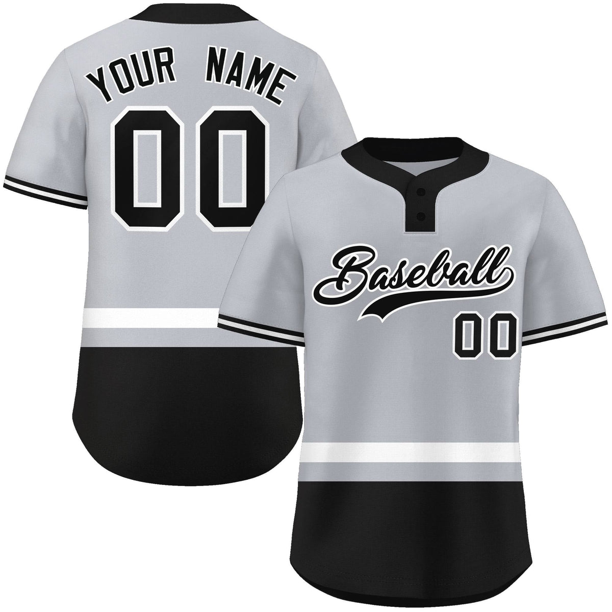 Custom Gray White-Black Color Block Personalized Authentic Two-Button Softball Jersey