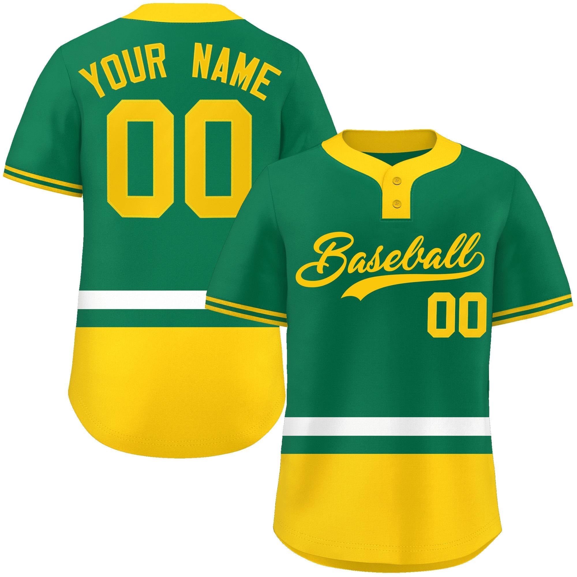 Custom Kelly Green White-Gold Color Block Personalized Authentic Two-Button Softball Jersey